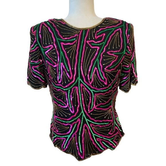 Stenay Womens Vintage Pink And Green Evening Top - Picture 1 of 7